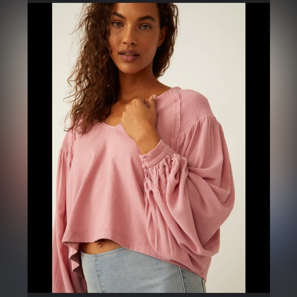 NWOT- Free People- Kathy LS Tee- Blush- Oversized Small - Picture 9 of 10